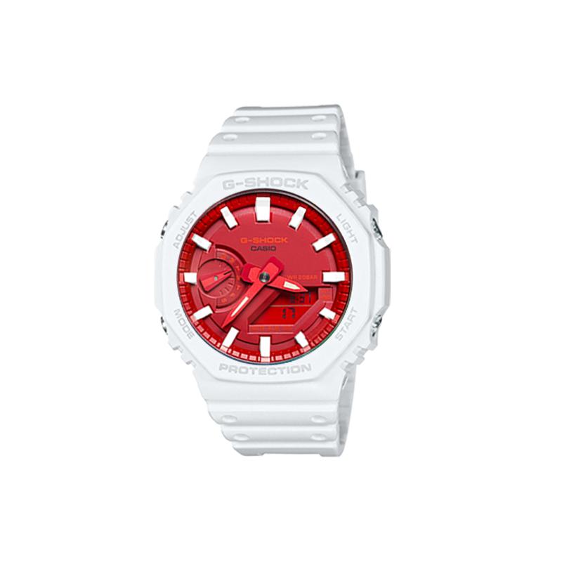 

CASIO Men Liquid Crystal/Analog Dual Display Series Red Watch GA-2100-4A- Red White Machine