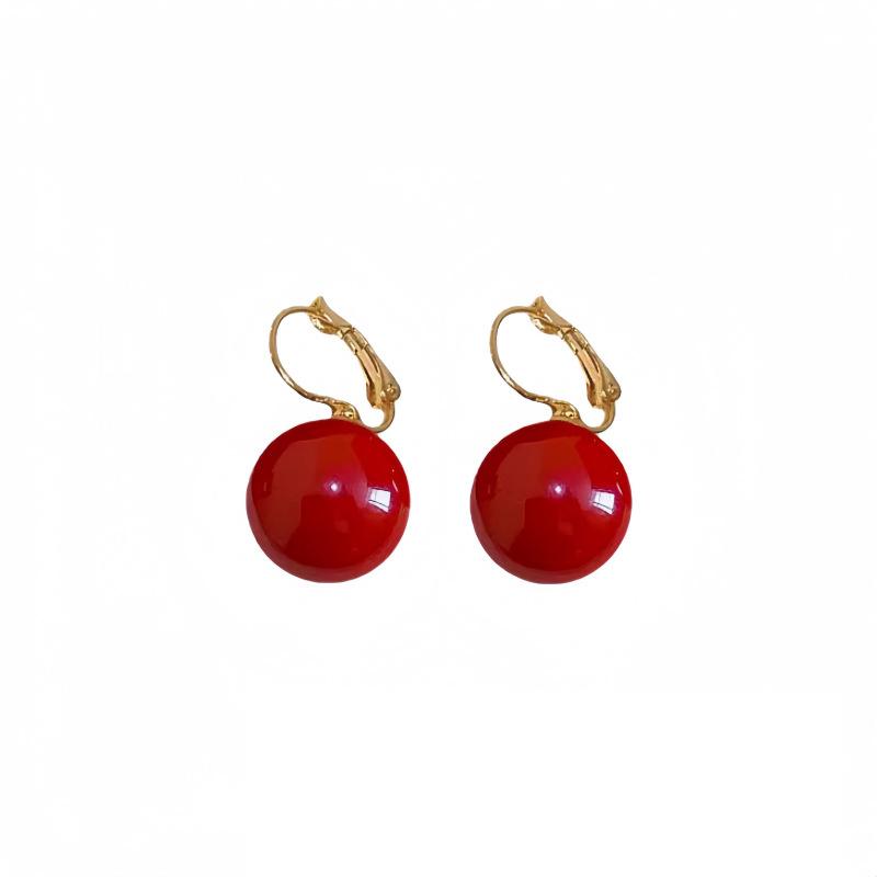 1 Pairs Versatile Imitation Pearl Earrings Minimalist Design Vintage Red Half Circle Earrings Elegant Classic Stud Earrings