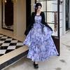 French Beautiful Dress Women's Summer New Butterfly Print Smudge Irregular Waist Suspender Long Dress