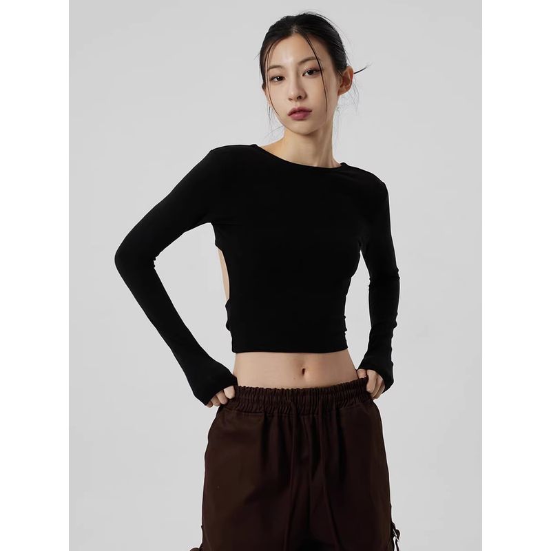 Zhou Jieqiong Short Tops Strap Long-Sleeved T-shirt Chest Pad