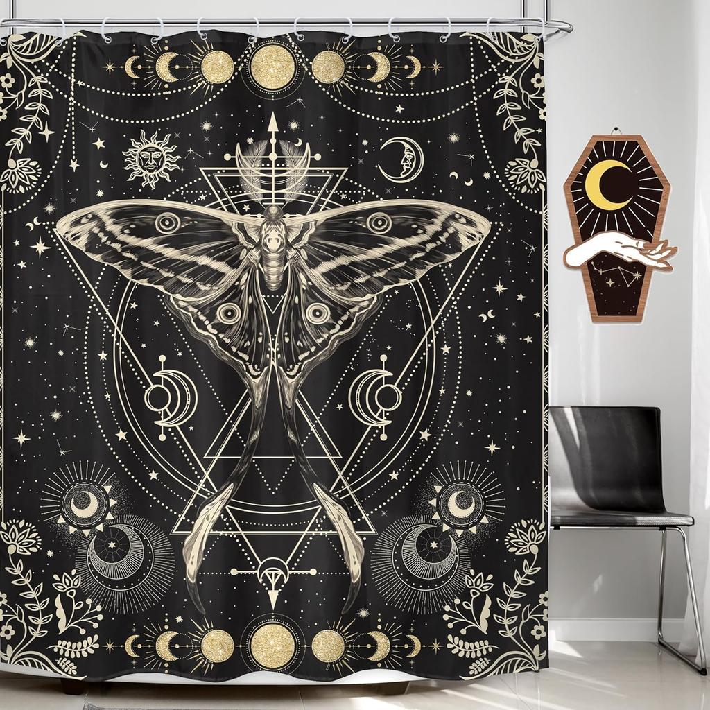 Gothic Skull Shower Curtain Bathroom Set Halloween Death Head Moth Pink Flower Leaves Spider Scary Witchy Bath Accessories