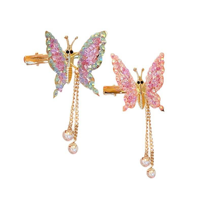 Children's Hanfu Butterfly Pearl Tassel Hair Clip - Women's Winged Head Accessory