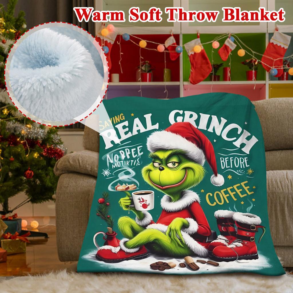 Printed Blanket Christmas Green Flannel Blanket Conditioning Lunch Break Blanket
