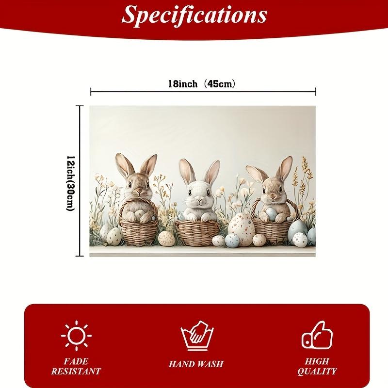 Set of 6 Easter Bunny Placemats, Rectangular Polyester Table Mats Featuring Eucalyptus Leaves, Machine Washable, 12X18 Inches, Perfect for Spring