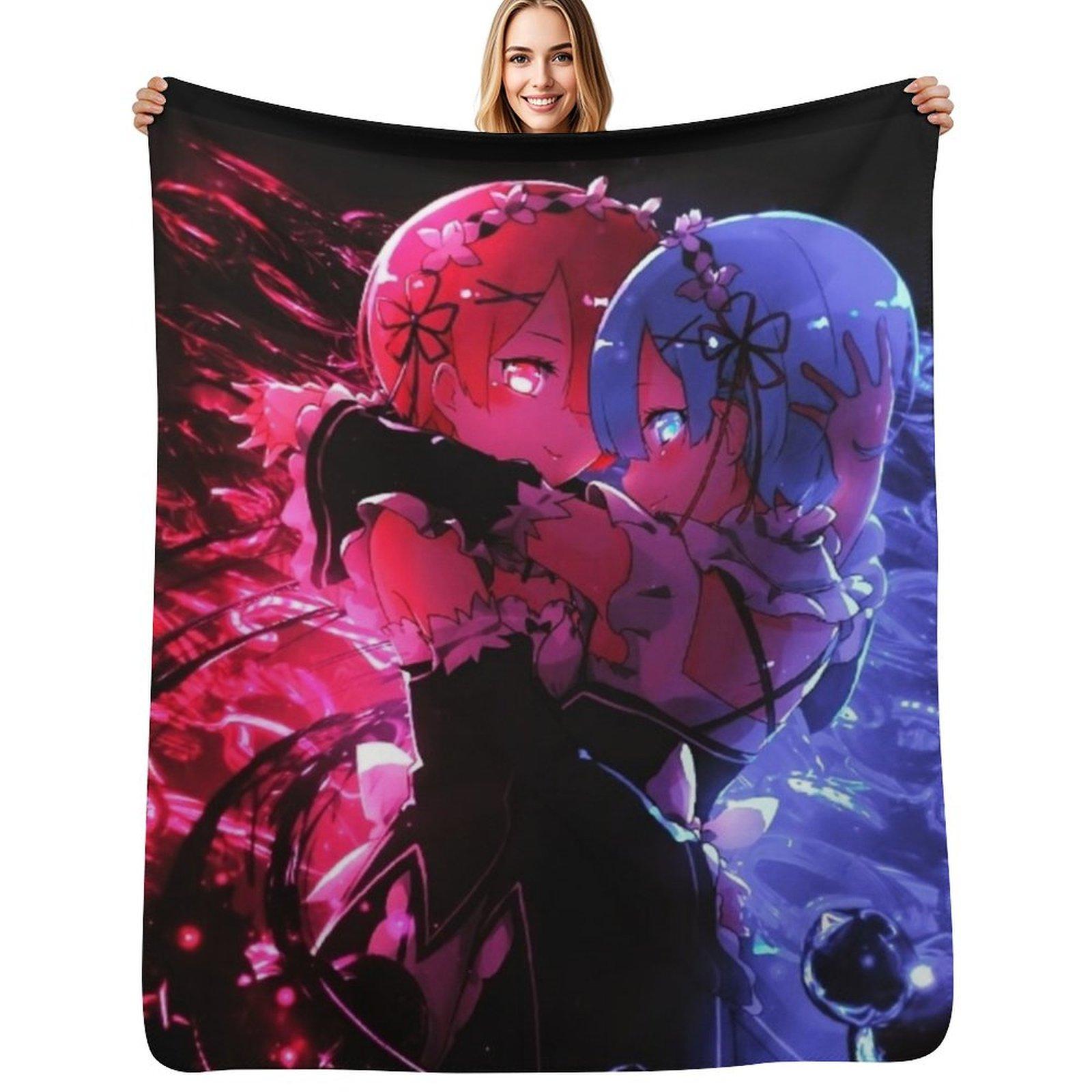 Rem and Ram ( re zero ) Throw Blanket Compact Warm Blanket for Car Road Trip Size: 75*100cm, Weight: 230 GSM