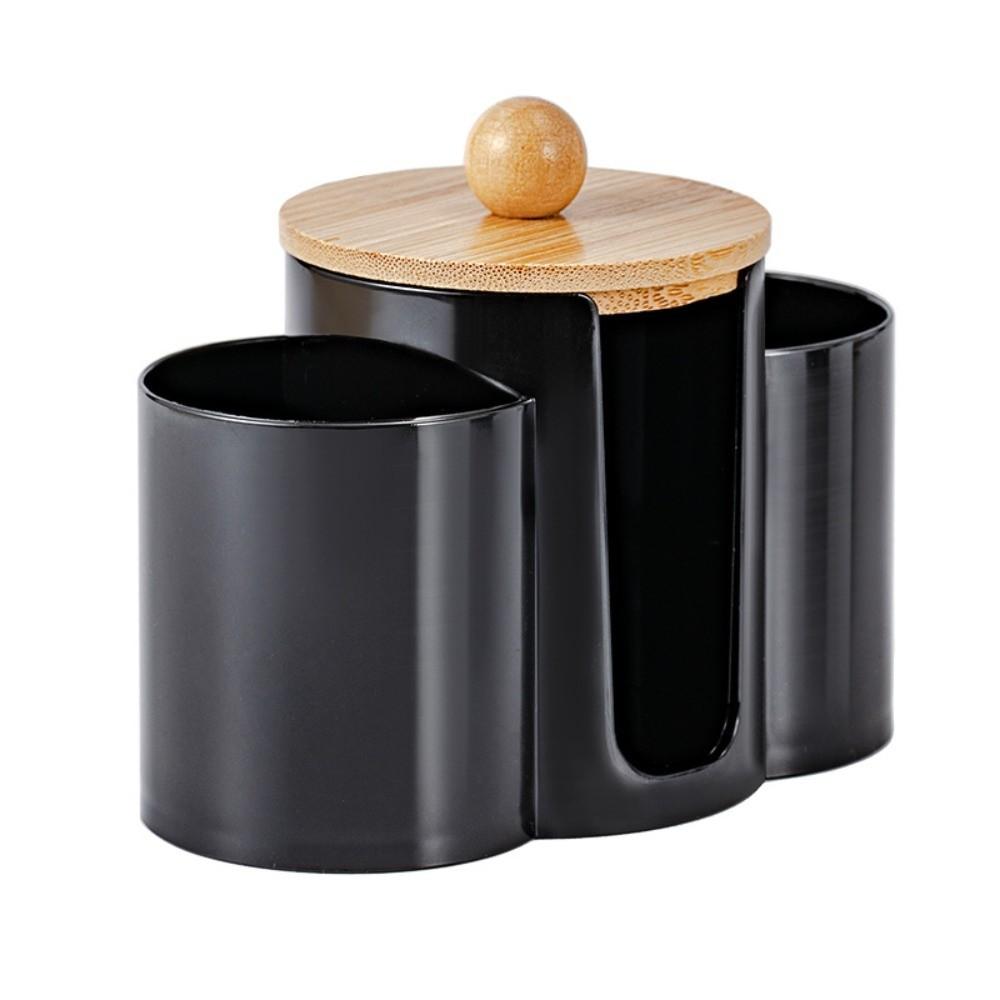 3-in-1 Design Cotton Round Pad Holder Plastic Multi-Functional Cotton Swab Box Bamboo Lids Dustproof Makeup Organizer Home Use