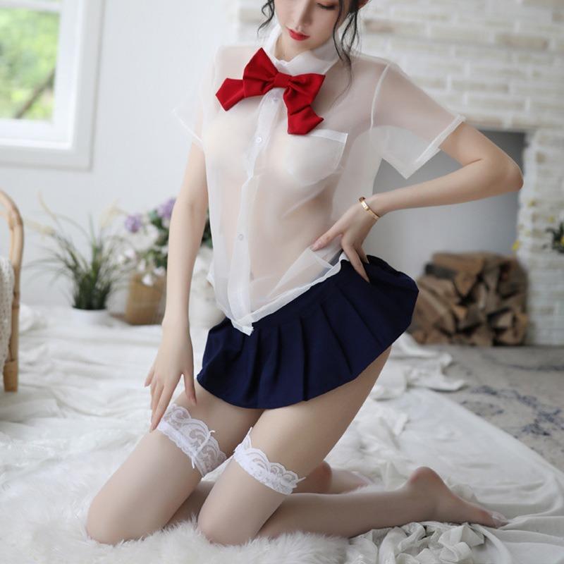Sexy Clothes Pure Desire Bow Short Skirt School Girl Uniform Free Cute College Style Sailor Suit Transparent Suit