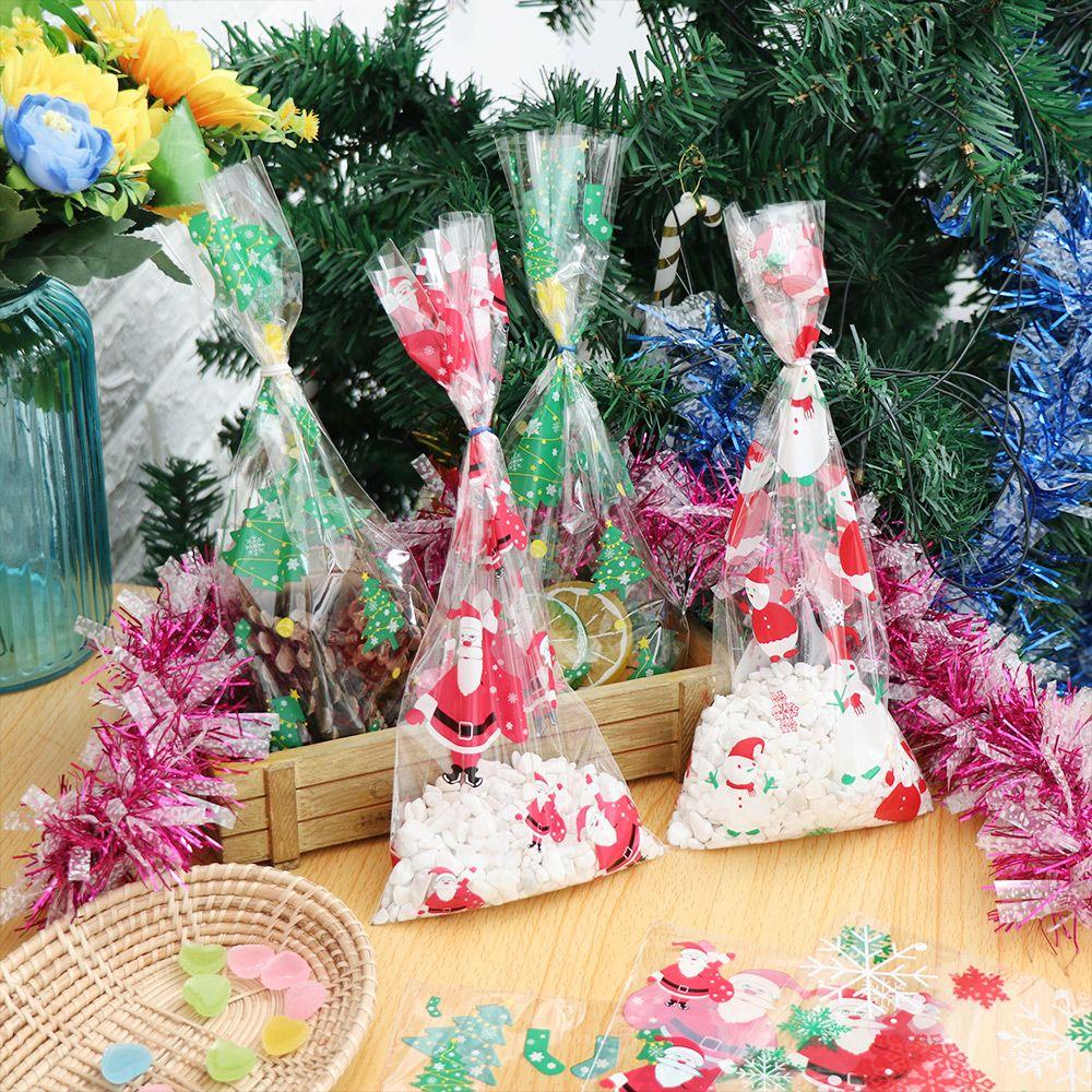 Merry Christmas Santa Claus Snowman Plastic Baking Packaging Xmas Candy Bags Snack Cookies Storage