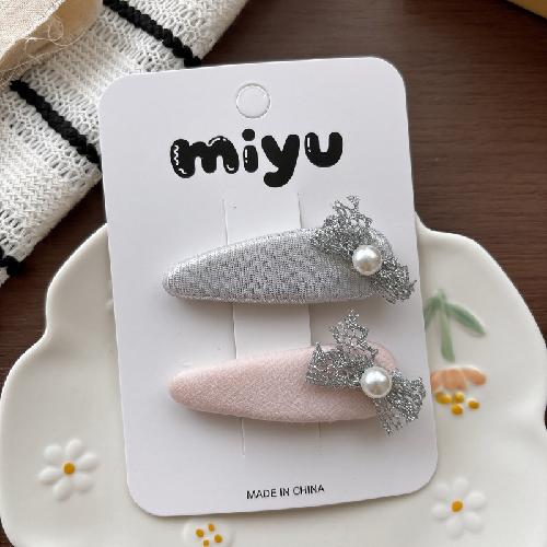 2pcs/lot Silver Bow Hairpin Sweet Girl Pink Bangs Side Clip Hairpins Kids BB Clip Children's Hair Accessories Barrettes Headwear