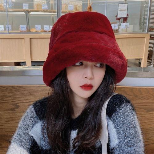Thick Plush Berets Faux Rabbit Fur Fisherman Hat Women Autumn Winter Warm Thickened Bucket Hats Panama Plush Basin Cap Beanies