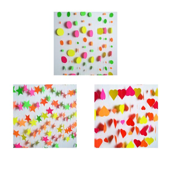UV Neon Party Decoration Fluorescent Star Heart Circle Dot Garland Glow in The Dark Hanging Streamers Banner for Baby Bridal Shower Birthday Backdrop