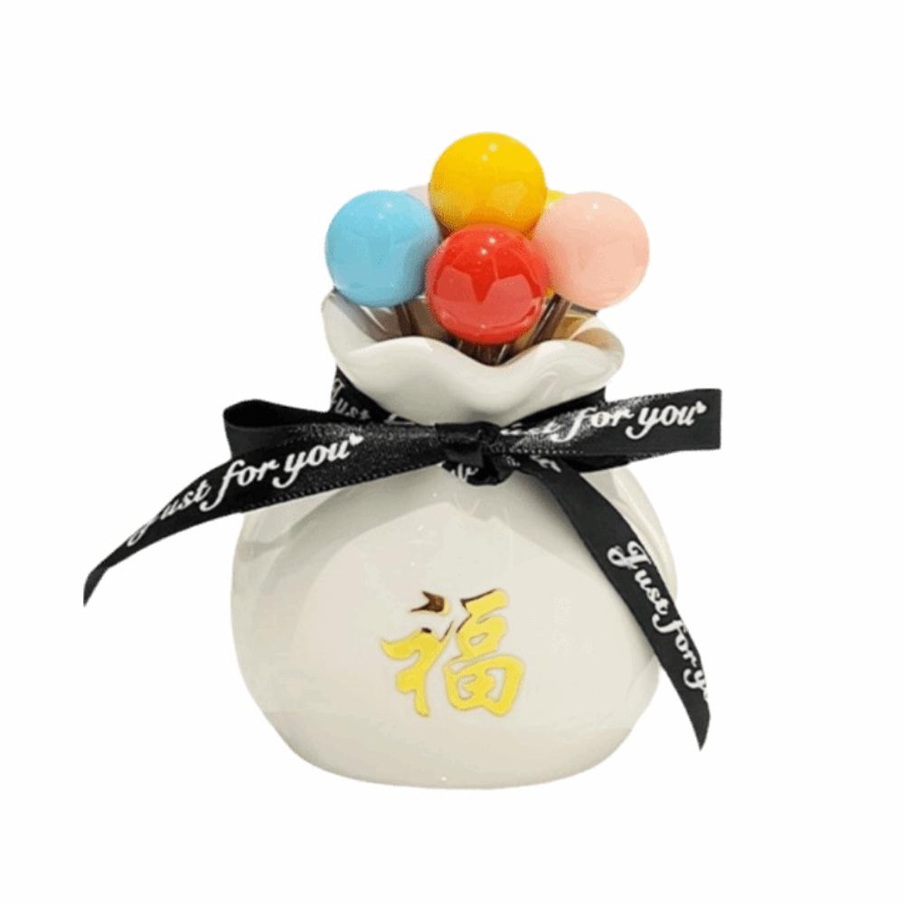 Rustproof Fu Bag-shaped Fruit Fork Set Anti-scald Blessing Bag Fruit Fork Storage Set Household