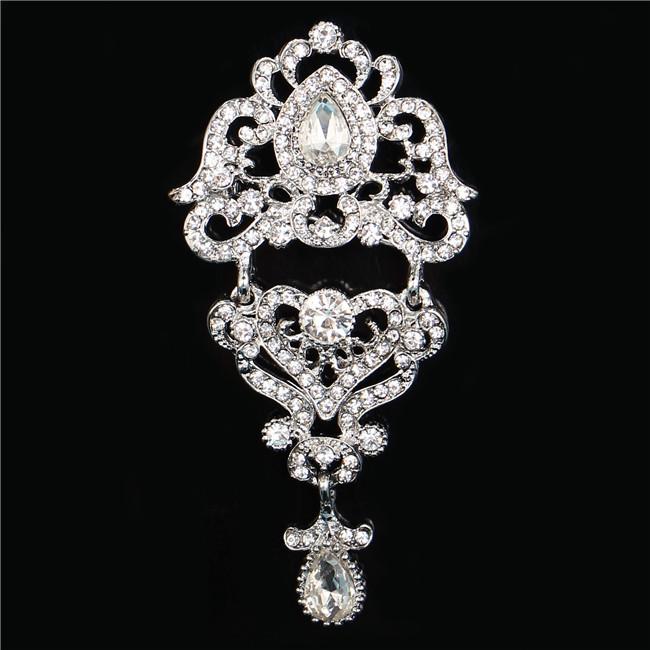 DIEZI Luxury Gold Silver Color Crystal Flower Bridal Brooches for Wedding Women Party Rhinestone Bouquet Water Drop Brooch Pins