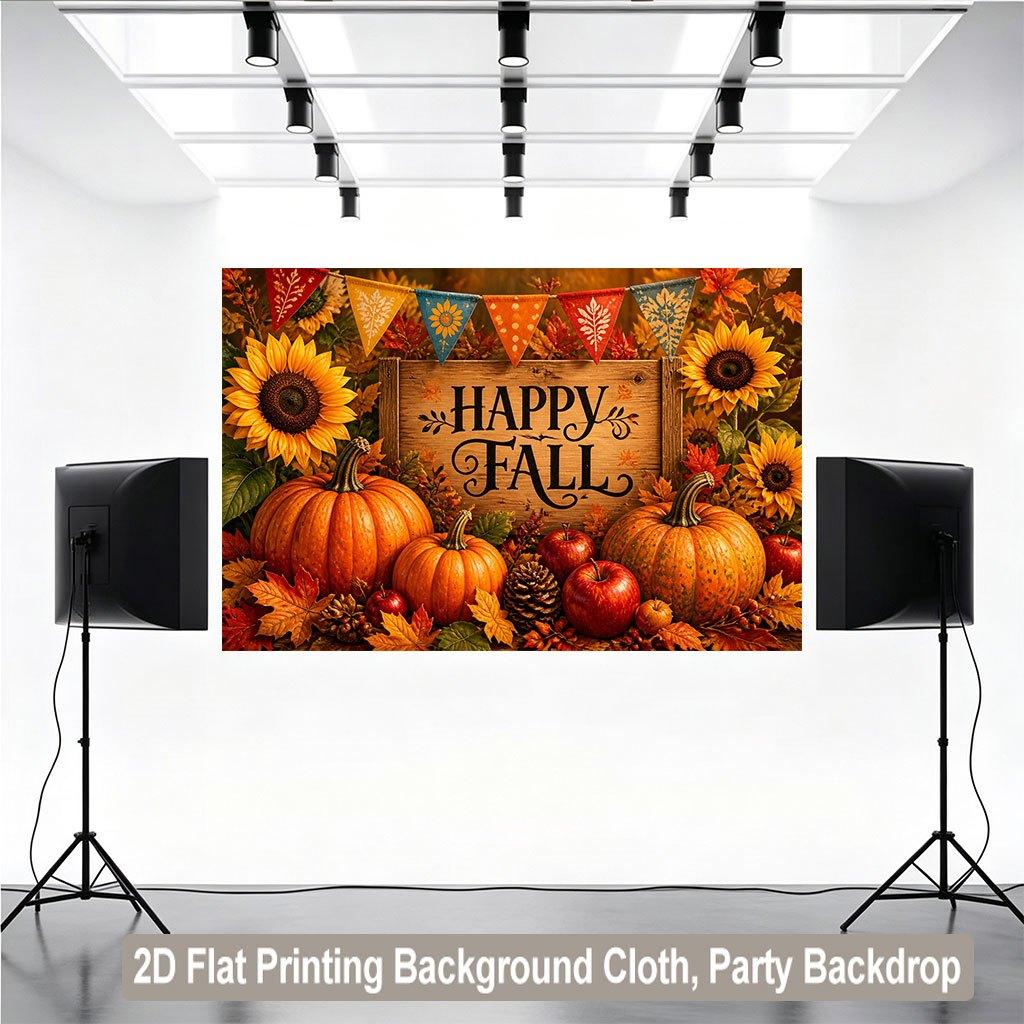 1 piece of 2D flat background fabric depicting a background with pumpkins and flowers to create an autumn atmosphere.PMJ