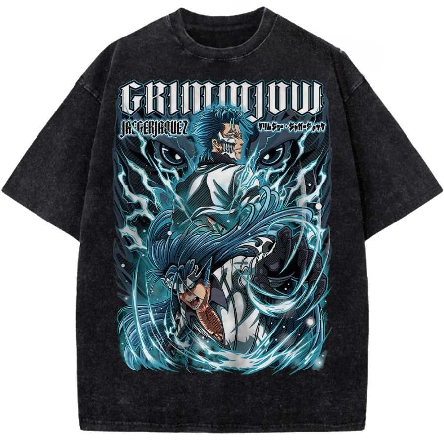 

Grimmjow Jaegerjaques BLEACH T-shirt Manga Graphic T Shirt Vintage Washed Cotton T-shirt Short Sleeve Tees Men Women Clothing XXL чёрный