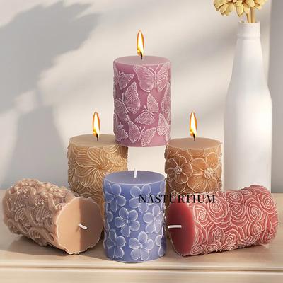 Relief 3d Butterfly Flower Column Silicone Candle Mold Wave Soap Resin Plaster Making Tool Diyy Crafts Mold Home Decoration Gift