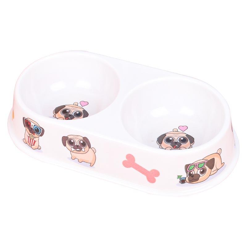 Miao Xin Bao Melamine Oval Double Bowls, Cute Colorful Printed Pet Food Sets, Cat Double Bowls