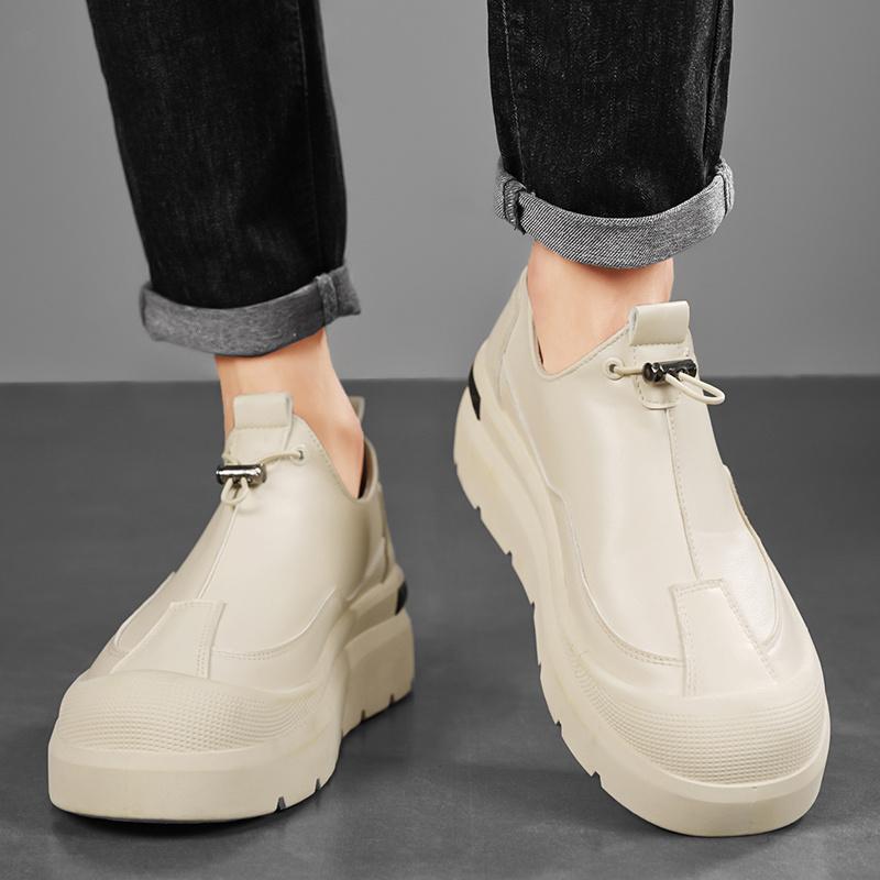Autumn Beige Men Leather Casual Shoes Designer Platform Casual Sneakers Comfort Slip-on Loafers Shoes Man mocasines de hombre