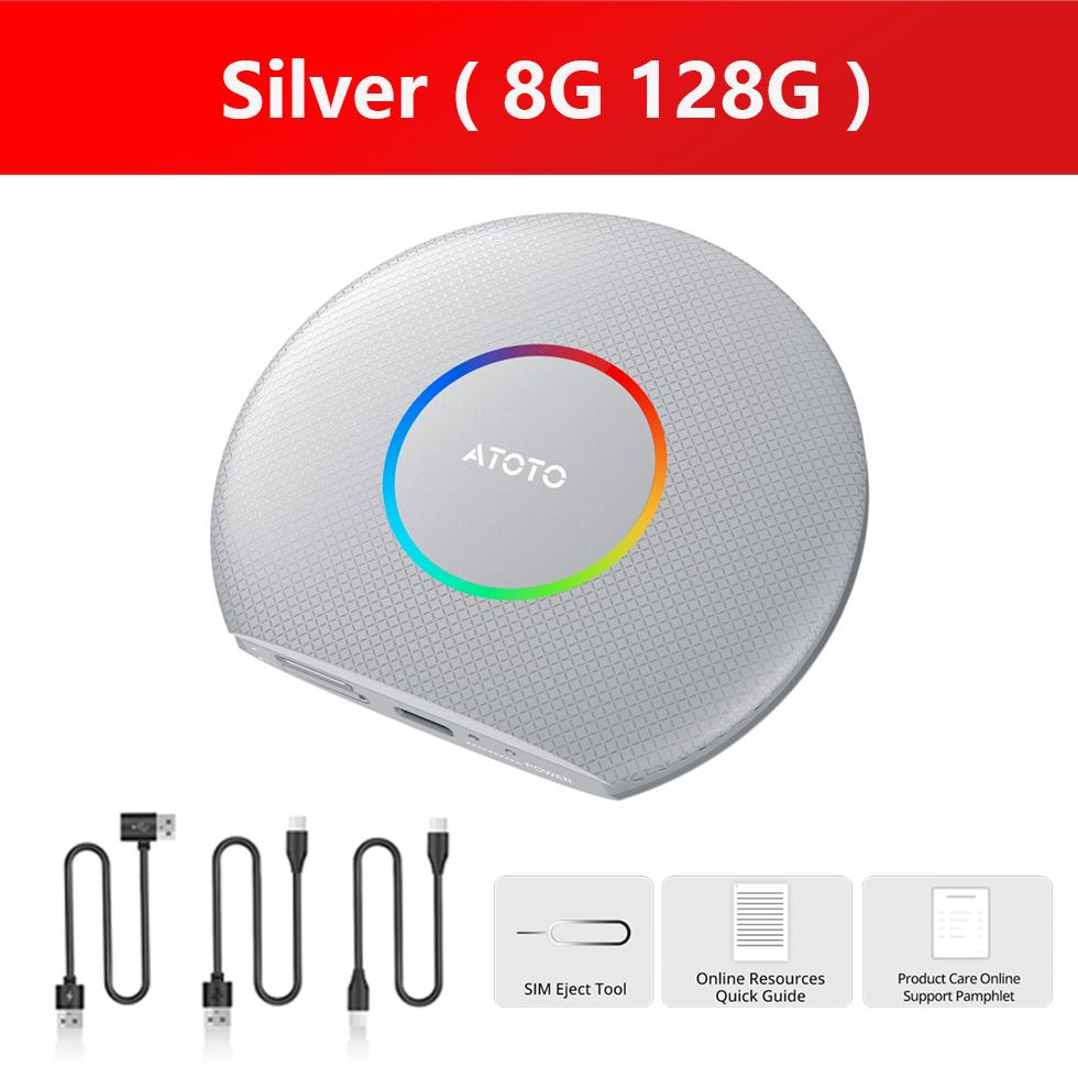 

ATOTO Wireless Apple Carplay Adapter Car Android System AI Box Ring Kit Smart Android Auto USB Bluetooth Radio Stereo Play CB6 Silver ( 8G 128G )