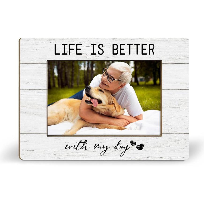 Cat Gift Picture Frames 8.6x5.7, Pet Photo Frame, Cat Mom Dad Lovers Owner Gifts for Women Men, Pet Lover Gifts, Best Cats Wooden Picture Photo With My Dog