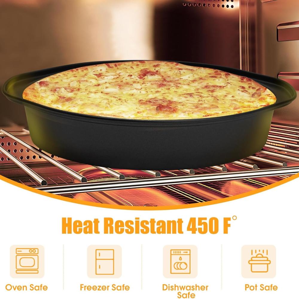 8in Round Cake Pan Carbon Steel Baking Tray with Handle Nonstick Heat-resistant Dish Pan Air Fryer Kitchen Airfryer Accessories