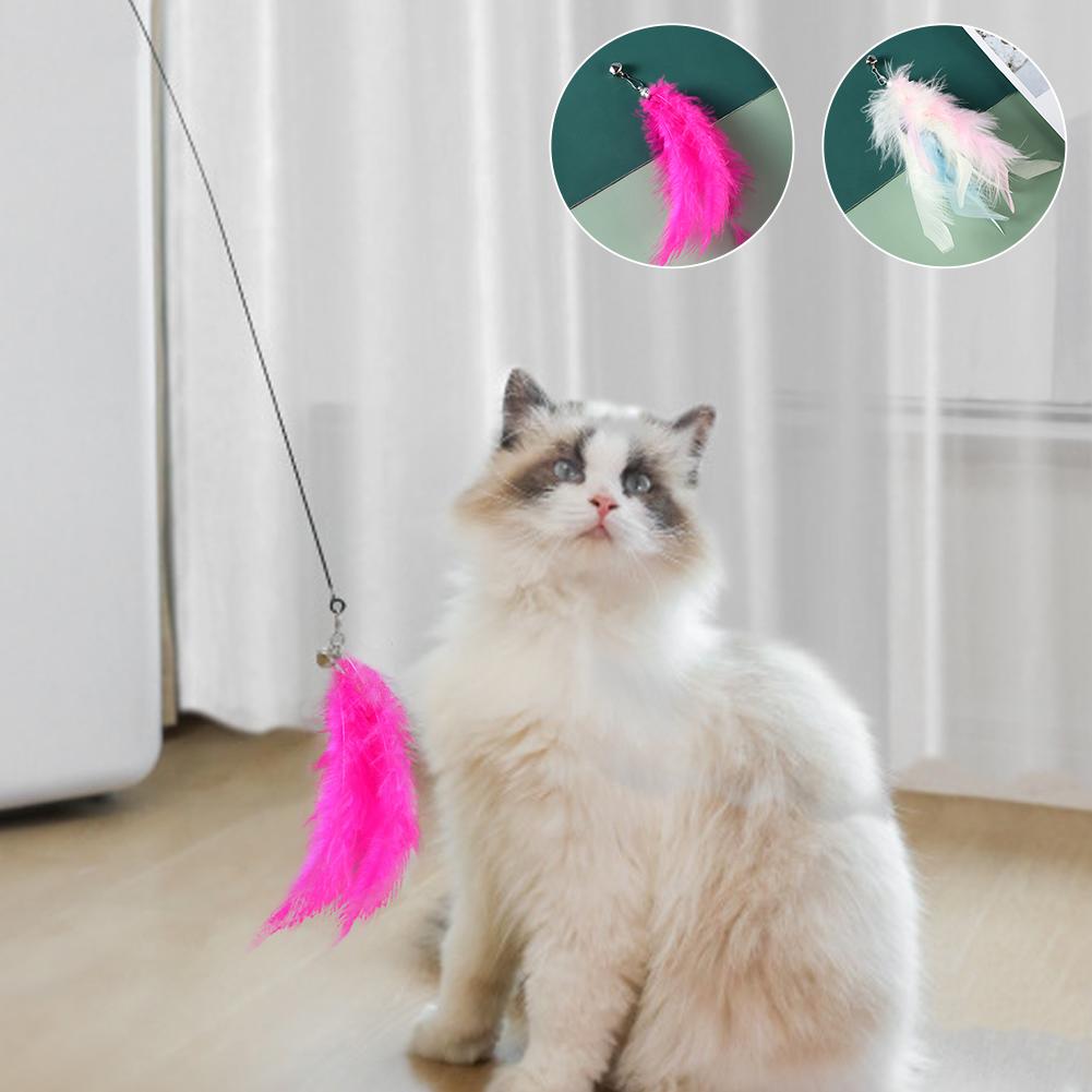 Feather Cat Toy with Bell DIY Replace Cat Teaser Stick Replacement Pendant Pet Toy Accessories