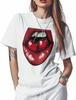 T-Shirts für Damen Grafische T-Shirts Kirschmund Rundhals Kurzarmshirts für Damen Rotes Lässiges T-Shirt