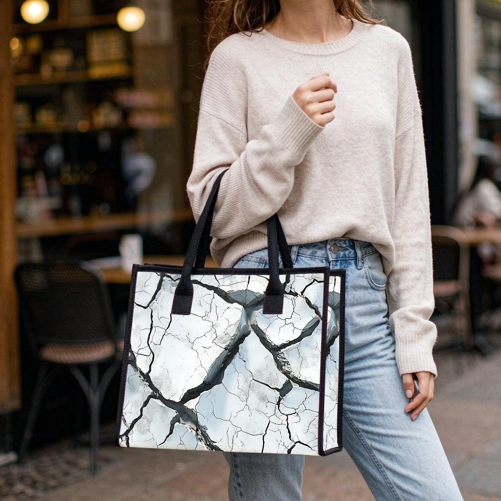 Marble Crack Pattern Tote Bag Casual Stylish Handbag for Daily Shopping Use