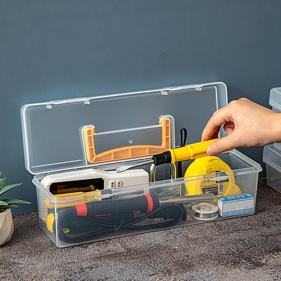 Toolbox Small Parts Screwdrivers Wrenches Transparent Storage Box with Adjustable Compartments Impact-Resistant Organizer Case