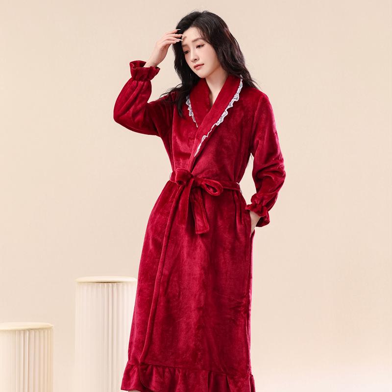 Damen Flanell Bademantel in Übergröße - Warm, Sexy, Mittellang, Homewear für Herbst & Winter