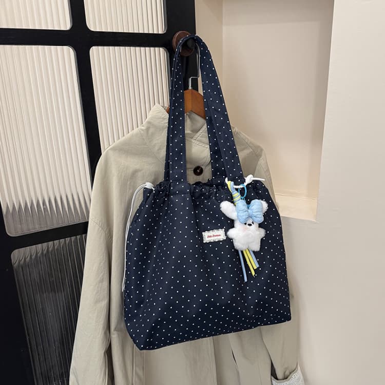 Polka Dot Drawstring Tote Bag Women's Large-capacity Shoulder Bag