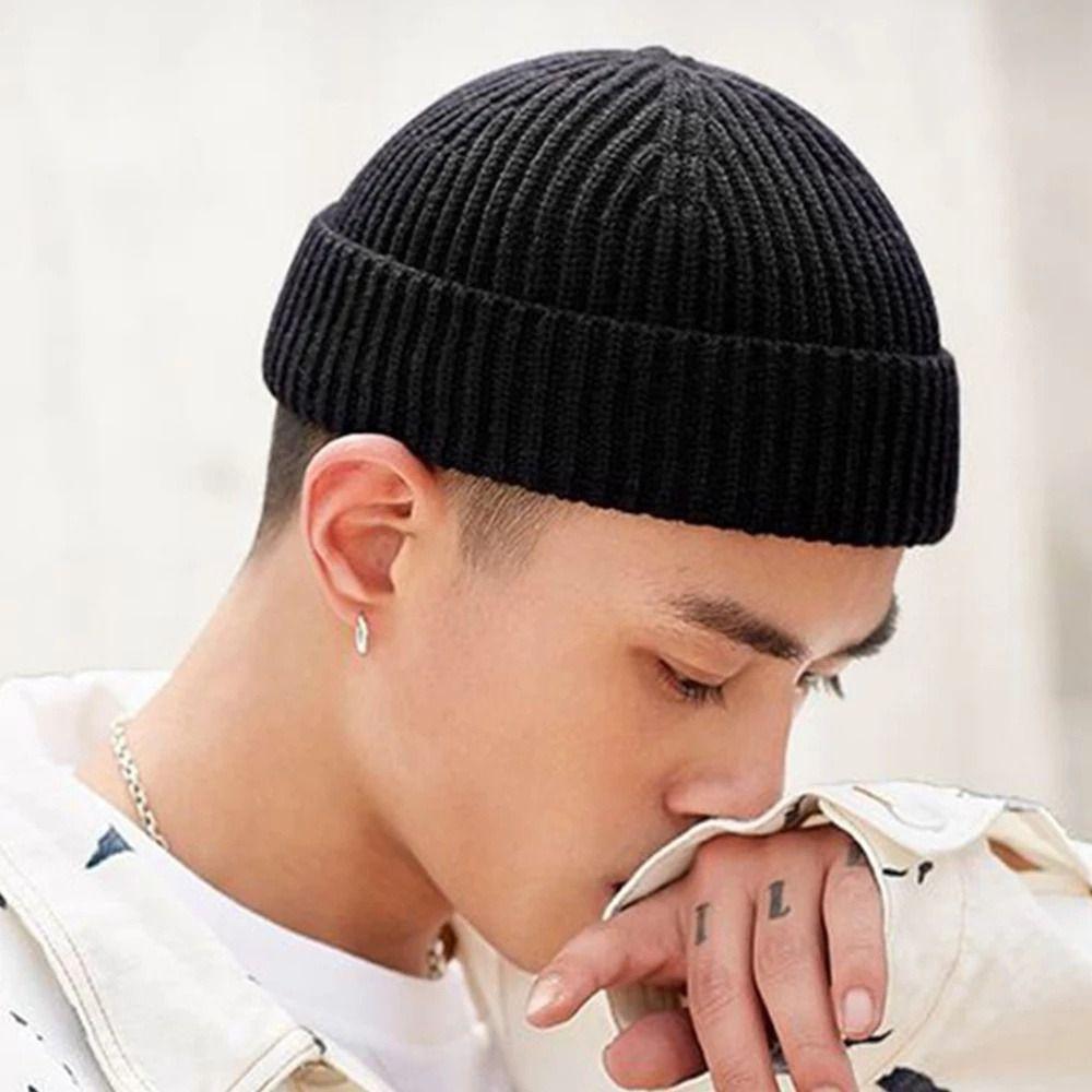 Kurze Skullcap Koreanischer Stil Melonenmütze Retro Strickmützen Herbst und Winter