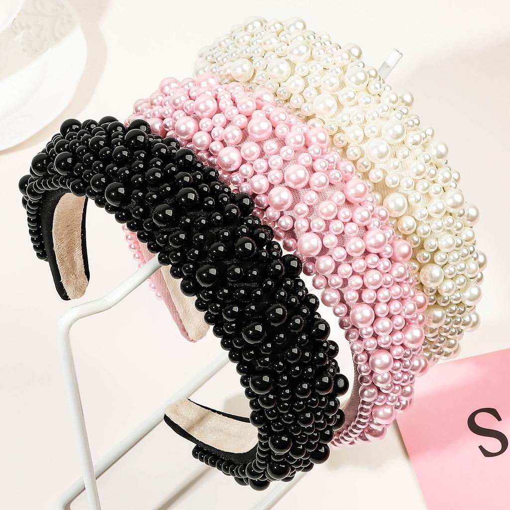 Luxury Pearl HairBands for Women Fashion Black White Beaded Headband Small Pearl Wedding Hair Jewelry Accessories Dropshi
