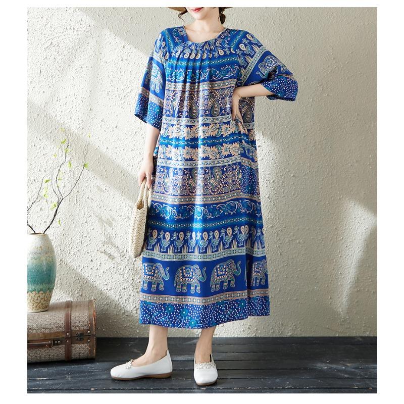 DIMANAF New 2026 Women Plus Size Summer Lady Vintage Long Dress Loose Oversize Maxi Floral Print Beach Sundress Clothing