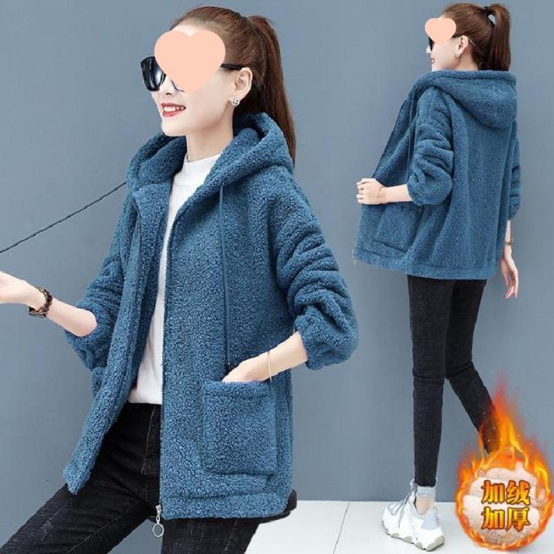 Mom's lamb fleece sweater women's fleece thickened autumn and winter new loose zipper cardigan teddy fleece jacket
