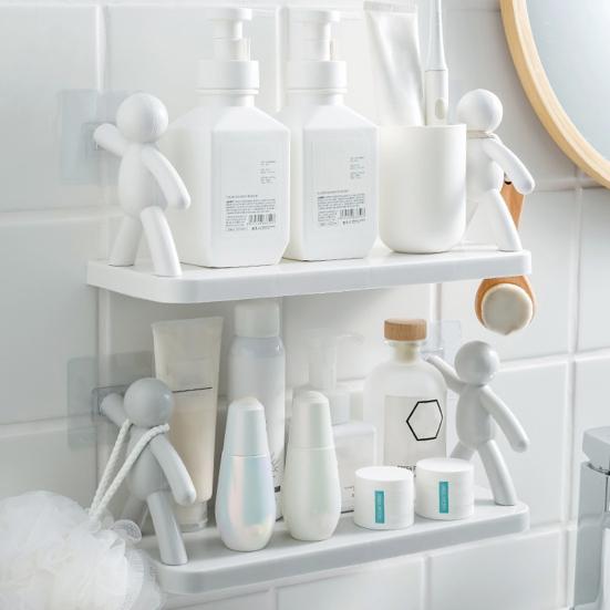 Mini Figures Storage Rack Cartoon Wall-Mounted Organizer Punch-Free Wall Storage Shelf for Kitchen Bathroom Living Room