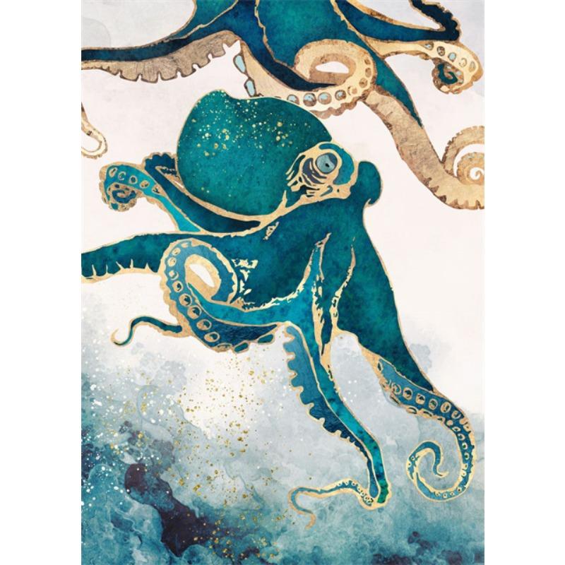 Abstract Octopus Art Canvas Painting Metallic Octopus Posters and Perints Marine Animal Wall Art Pictures for Living Room Decor