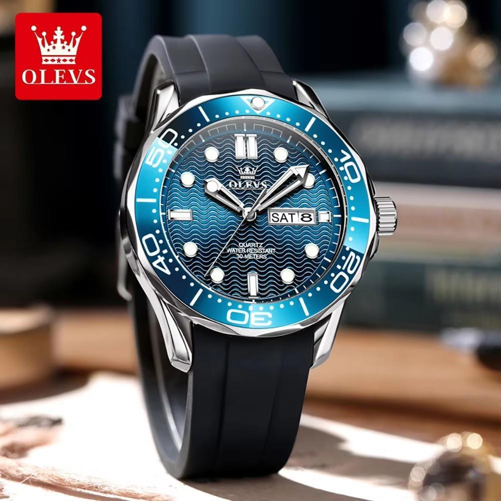 OLEVS Fashion Quartz Watch For Men Business Mens Watches Military Silicone Sports Waterproof Week Date Watch