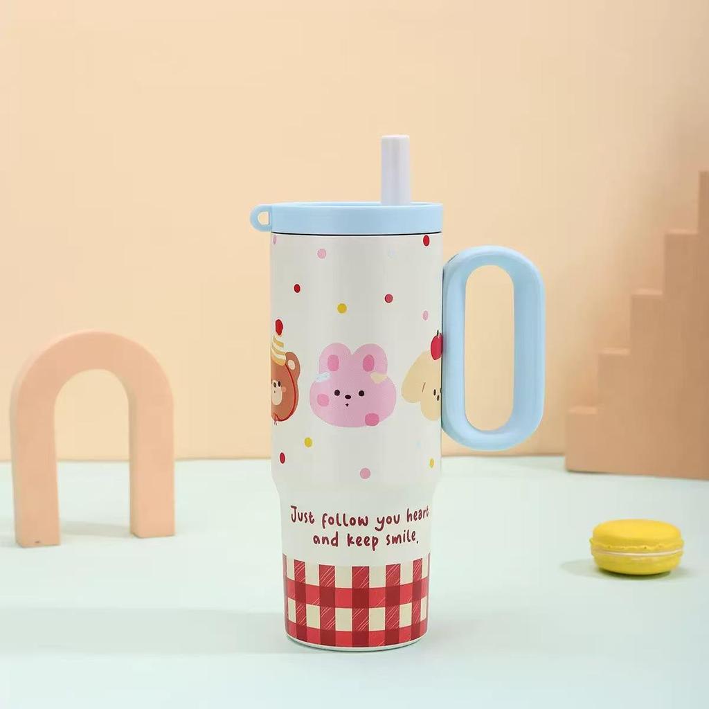 Tazza Termica con Cannuccia in Acciaio Inossidabile 316, Design Cartone Animato, Grande Capacità, Ice Buster