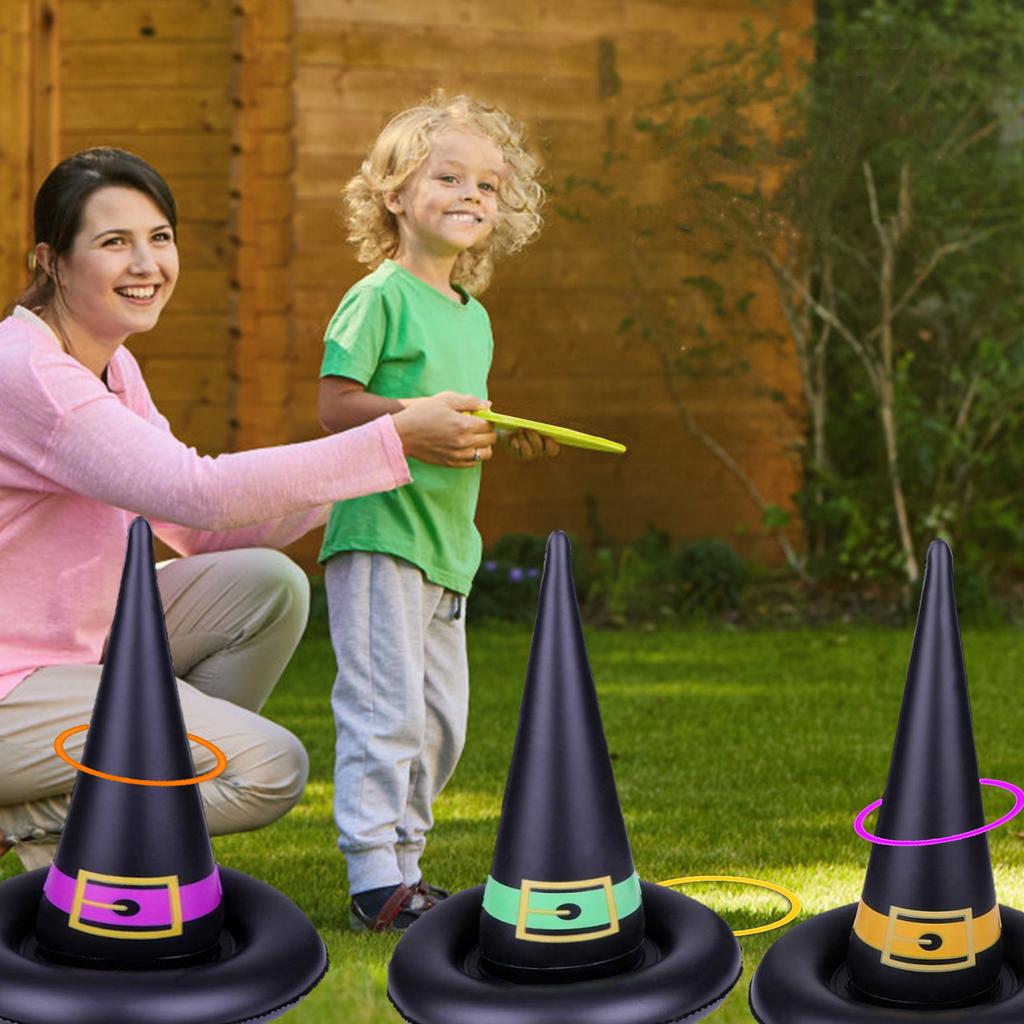 Halloween Witch Hat Funny Durable Lightweight Inflatable Witch Hat with 5pcs Plastic Rings for