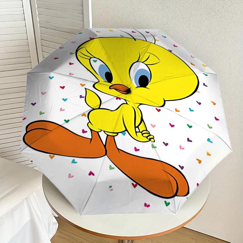 1PC Warner Tweety Bird Automatic Open/Close Umbrella with Windproof, 55-Rib Sturdy Canopy, Durable Ribs1272A