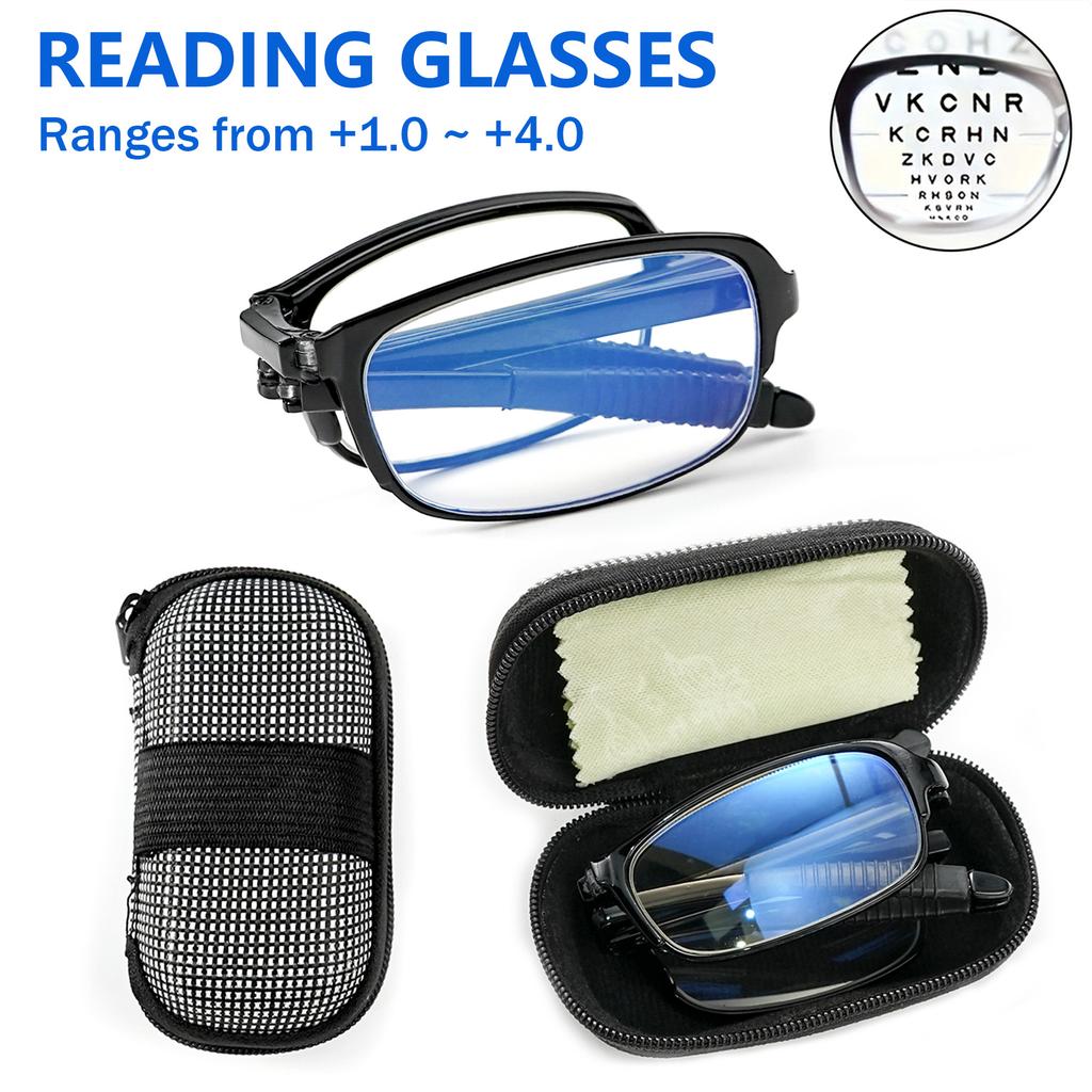 Folding Reading Glasses for Women Men, Portable Blue Light Blocking Glasses Readers with Zipper Case