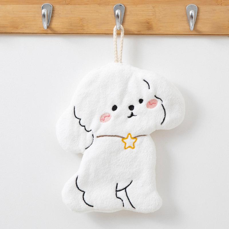 New coral fleece cute dog hand towel can be hung in the kitchen and bathroom without shedding hair absorbent cartoon children's towel