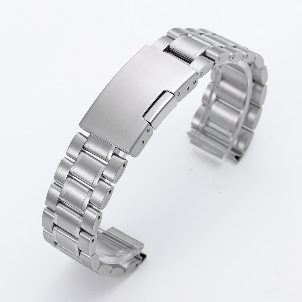 

16/18/20/22/24mm Solid Stainless Steel Watch Band Gold Silver Black Adjustable Metal Bracelets Men Folding Clasp Strap with Tool 18mm срібний