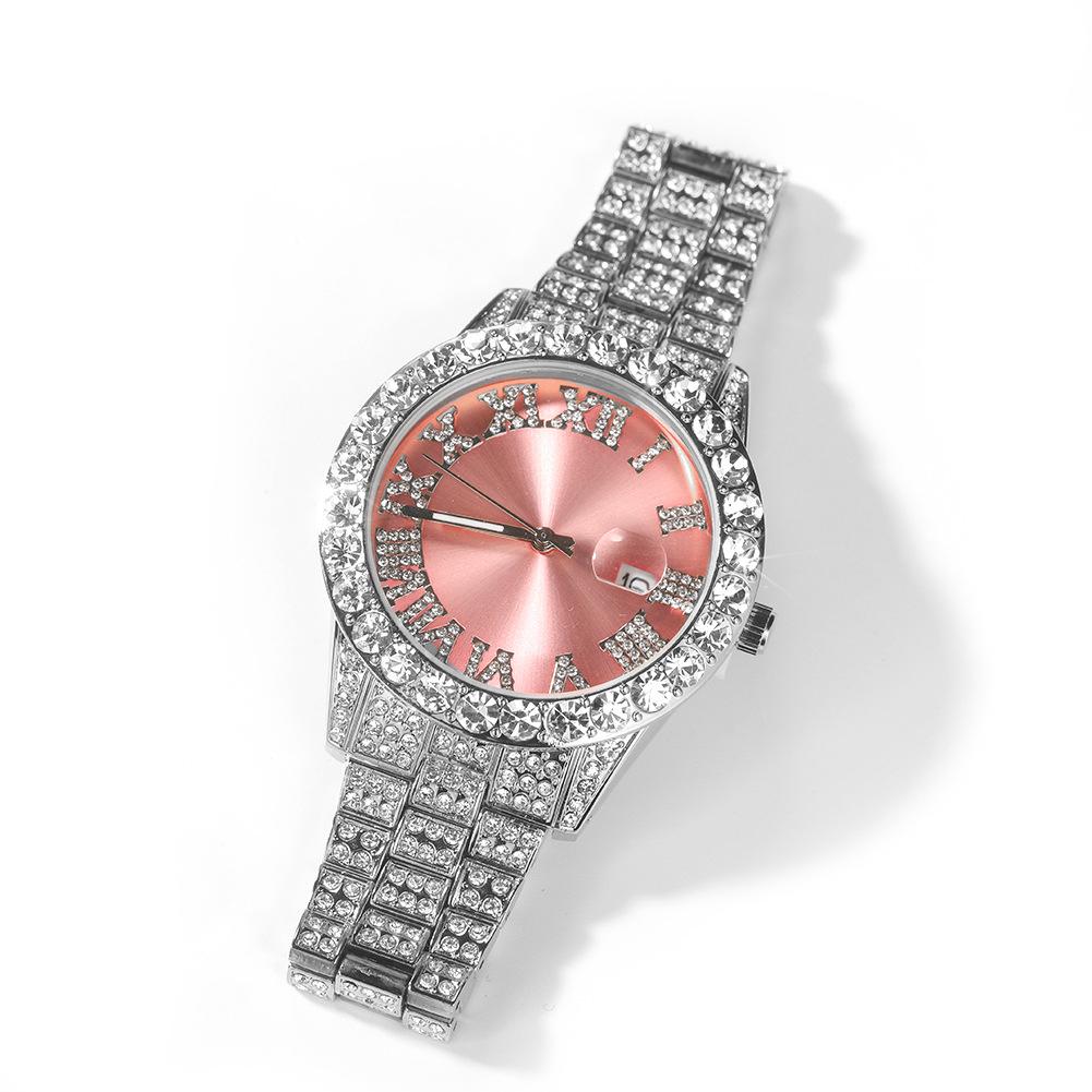 Roman Numerals Diamond-encrusted Men's Watch Trendy Brand Green-faced Large Dial Quartz Watch, One Piece Is Sent On Behalf of Others.