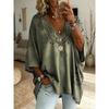 Modern Geometric Line Printed T-shirt, Plus Size V-neck Women's Bat Sleeve Loose Casual Top