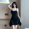 Korean Style Strapless Little Black Summer Dress with Padded Bust and Open Back