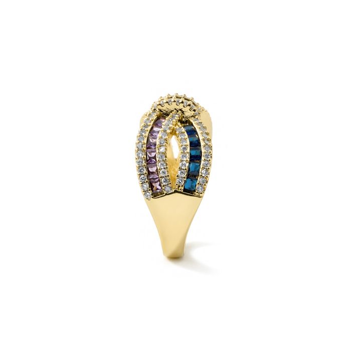 Ring - LUXENTER - Alnis - Metal Alloy - Multicolor Zirconia - 18 Carat Yellow Gold Finish