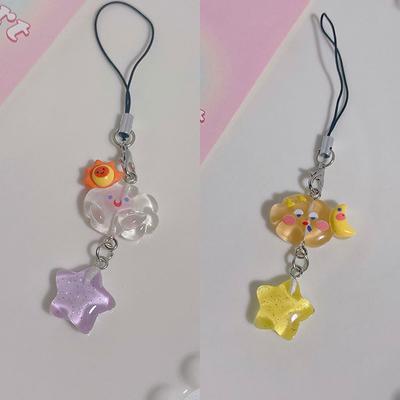 Lovely Cartoon Cloud Star Phone Chain Kawaii Candy Color Phone Lanyard Keychain For Girls Cute Cellphone Strap