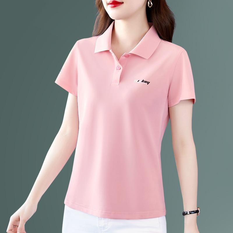 

YYFS Женская мода Повседневная Летняя Весна Однотонный Принт Короткий Рукав Воротник ПОЛО Блузки и Рубашки XXXXXL